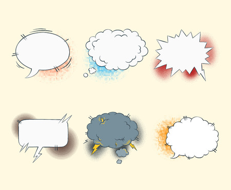 Comic blank text speech bubbles in pop art style set vector illustrationのイラスト素材