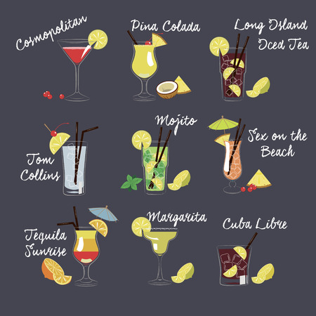Set of vector illustration of different drinks and cocktailsのイラスト素材