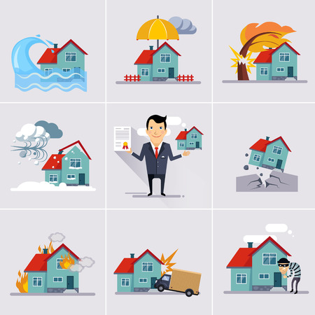 Home and house insurance and risk icons illustration vector setのイラスト素材