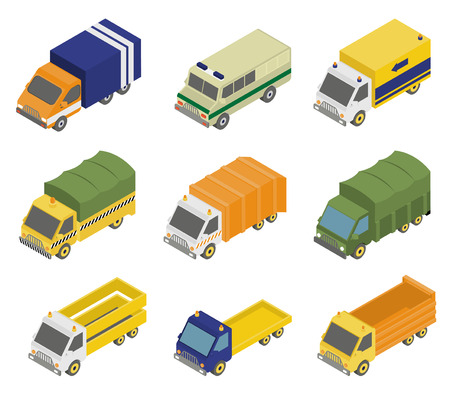 Isometric public city transport 3d icons set isolated vector illustrationのイラスト素材