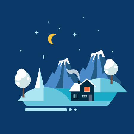 Winter Village landscape vector illustrationのイラスト素材
