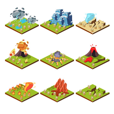 Isometric representation of natural disaster vector illustration setのイラスト素材