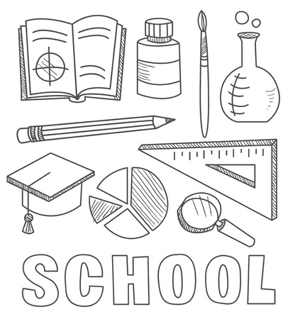 Back to School Supplies Sketchy Hand-Drawn Illustration Design Elementsのイラスト素材