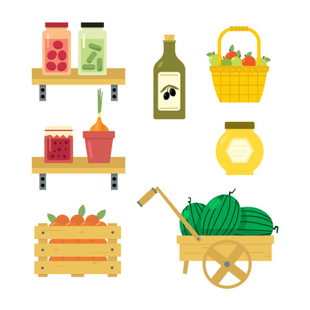 Fresh vegetables from the garden Vector flat illustration. healthy vegetarian foodのイラスト素材
