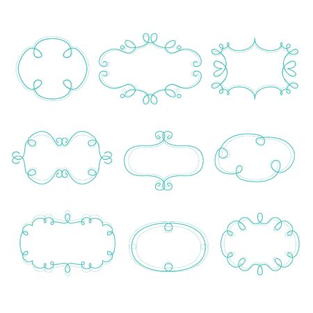 Set of light blue outline frames and emblems mono line graphic design templates vector illustrations.のイラスト素材