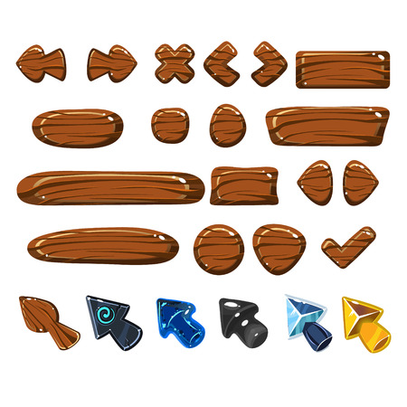 Wood signs, arrows and pointers for games, vector illustration setのイラスト素材