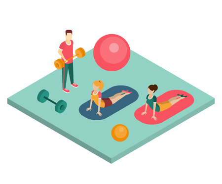 Training in a gym isometric vector illustration in flat styleのイラスト素材
