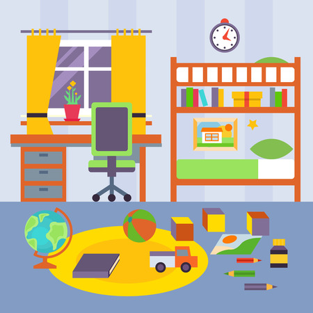 Some Kid Bedroom. Bright vector illustration of a cartoon children bedroomのイラスト素材