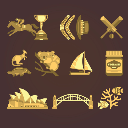 Set of vector illustrations Australia and Sydney in sepia styleのイラスト素材