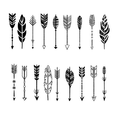 Set of black and white arrows, hand-drawn design elements, vector illustration collectionのイラスト素材