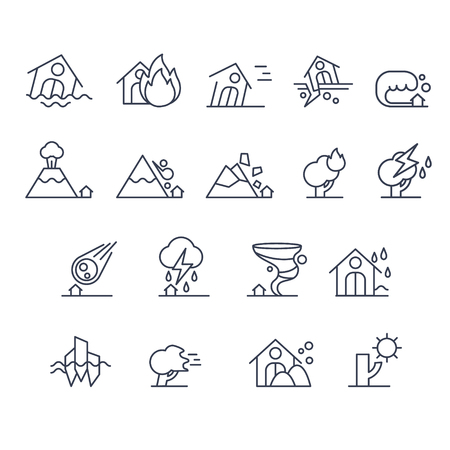Set of illustrations of house insurance icons in line styleのイラスト素材