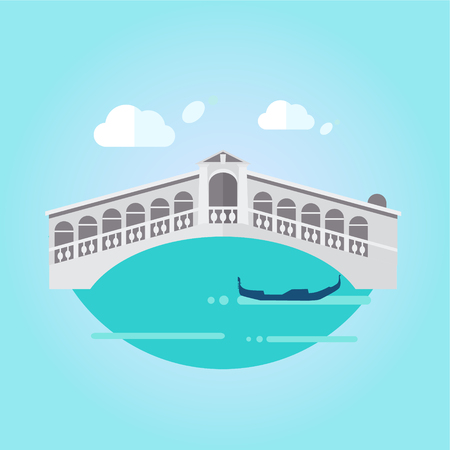 Illustration of Venice bridge on water and gondolaのイラスト素材
