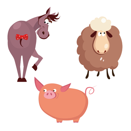 Donkey, Pig and Sheep. Farm Animals Vector Illustrationのイラスト素材
