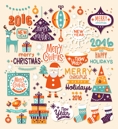 Christmas Set of Labels, Emblems and Decorative Elements. Vector Illustrationのイラスト素材