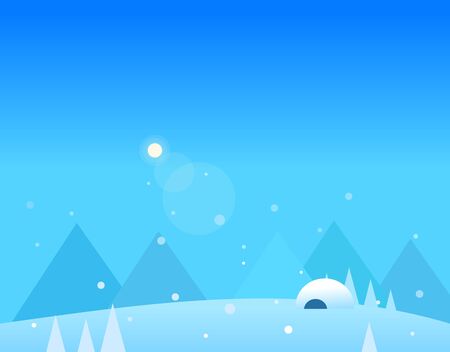 Wallpaper Landscape of Winter Mountains, Igloo and Moon, Beautiful Vector Illustration