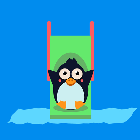 Cute Penguin Riding a Roller Coaster. Vector Illustartionのイラスト素材
