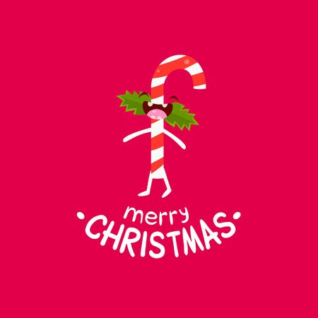 Sweet stick Vector Cheerful Christmas card. Merry Christmas and Happy New Yearのイラスト素材