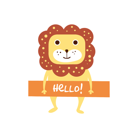 Cute lion with a sign for text, vector illustrationのイラスト素材