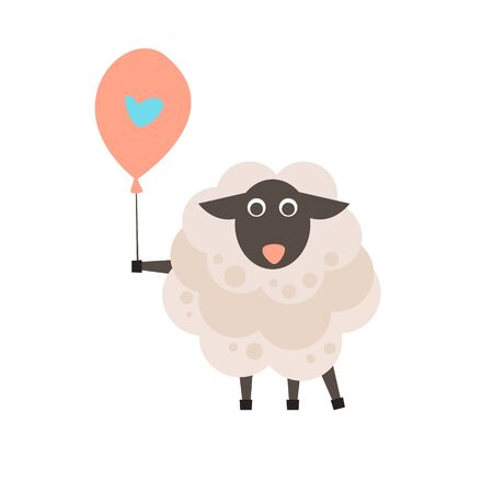 Cute sheep with a sign for text, vector illustrationのイラスト素材