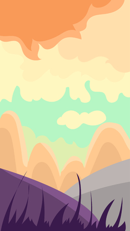 Vertical Landscape Illustration Background, Hills at Dawnのイラスト素材