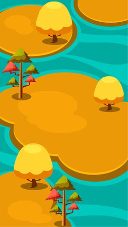 Vertical Landscape Illustration Background, Autumn Islands with Treesのイラスト素材