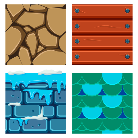 Textures for Platformers Icons Vector Illustration Set of Wood, Scale and Bricksのイラスト素材