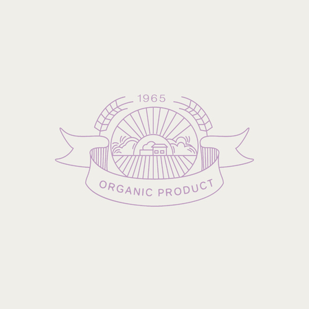 Vector label in trendy mono line style organic and natural badges for fresh farm products and food packaging of linear emblems and iconsのイラスト素材