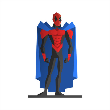 Male Superhero Vector Illustration. Strong hero in aggressive postureのイラスト素材
