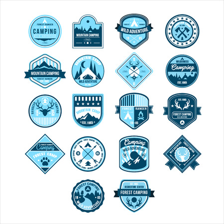 Camping and Outdoor Adventure Vintage Emblems, Vector Illustration Setのイラスト素材