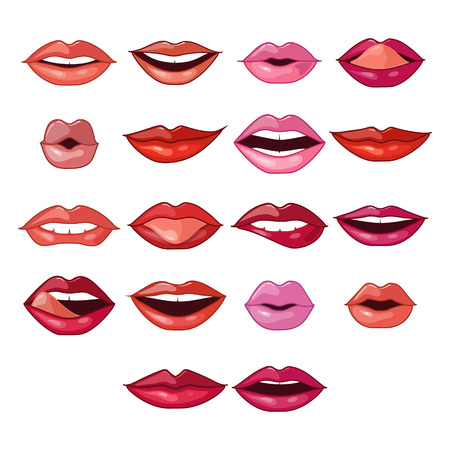 Lips Expressions and Shapes. Vector Illustration Set colorful iconのイラスト素材