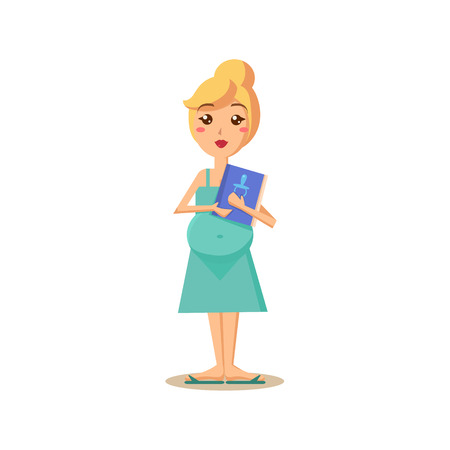 Pregnant Woman Holding a Book. Flat Vector Illustrationのイラスト素材