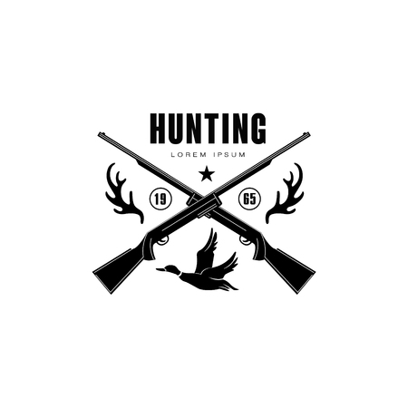 Hunting Vintage Vector Emblem with Horns and Gunsのイラスト素材