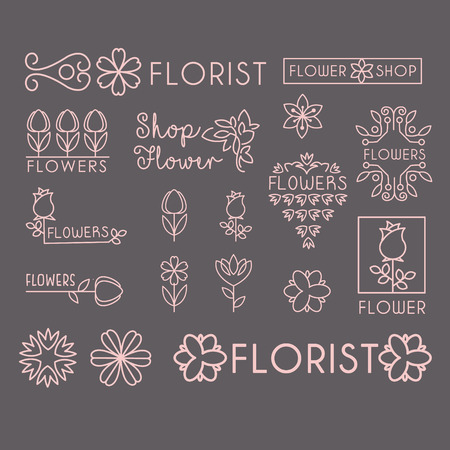 Flower Shop Icon and Lettering Vector Setのイラスト素材