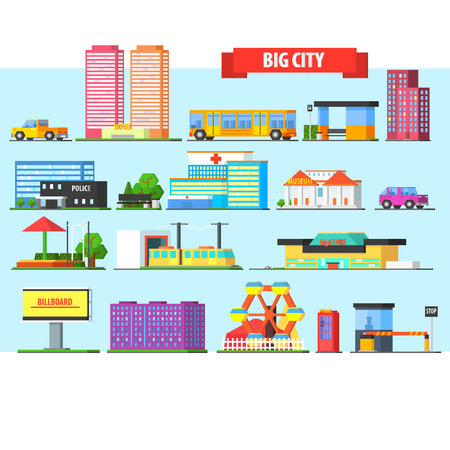 Big City Buildings Set. Flat Vector Illustartionのイラスト素材