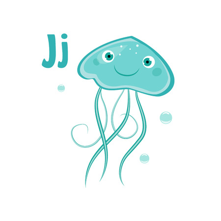 Jellyfish. Funny Alphabet, Colourful Animal Vector Illustrationのイラスト素材