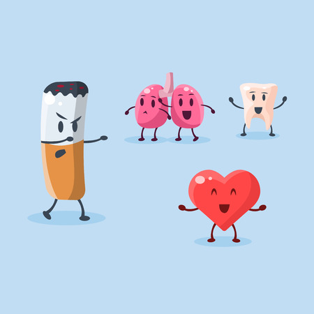 Harm of Smoking. Vector Illustration Collection Harmful dependence, destruction of internal organsのイラスト素材