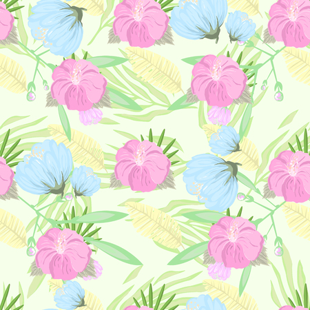 Tropical Flower Pattern seamless pastel colours. Colourful Vector Illustrationのイラスト素材