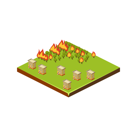 Fire in Forest. Natural Disaster Icon. 3d Vector Illustrationのイラスト素材