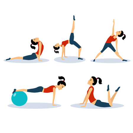 Fitness Women Workouts Set. Vector Illustration Collectionのイラスト素材
