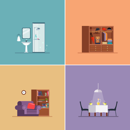 Interior Design Types. Vector Illustration Collection flat designのイラスト素材