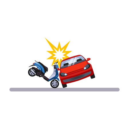 Car and Transportation Issue with a Moped. Flat Vector Illustrationのイラスト素材