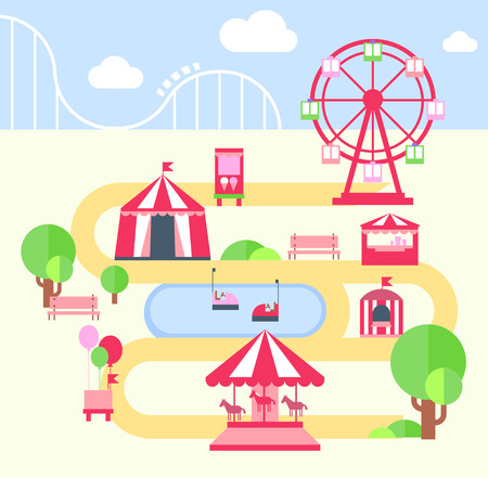 Amusement Park, FLat Vector Illustartion elements for infographicsのイラスト素材