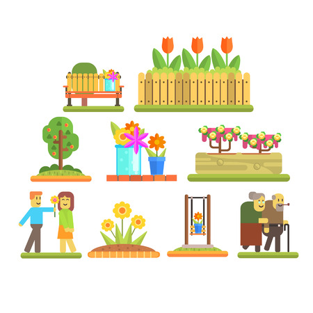 Spring and Flowers. Flat Vector Illustration Collectionのイラスト素材