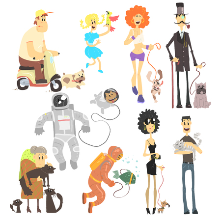 People of Different Professions with Pets. Vector Illustration Collectionのイラスト素材
