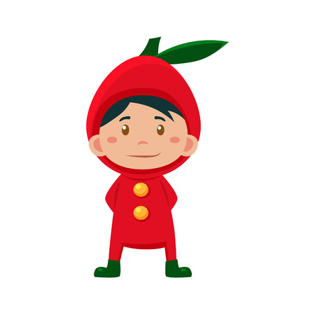 Child Wearinge Costum of Red Apple. Cute Vector Illustrationのイラスト素材