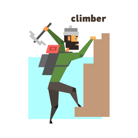 Rock Climber Abstract Figure Flat Vector Illustration With Textのイラスト素材