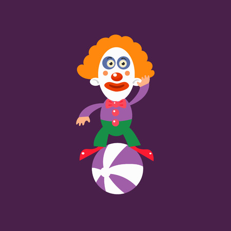 Clown Balancing On Ball Simplified Isolated Flat Vector Drawing In Cartoon Mannerのイラスト素材