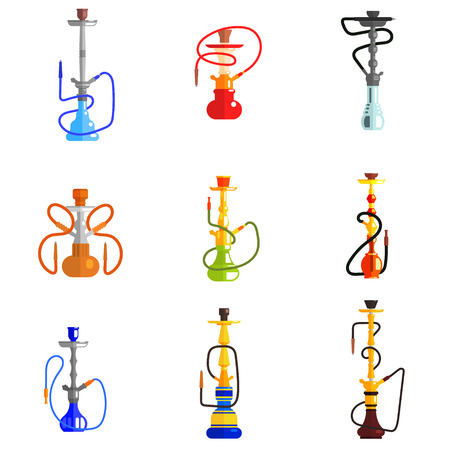 Hookah Icons set Flat Vector Illustration. Different shape and color