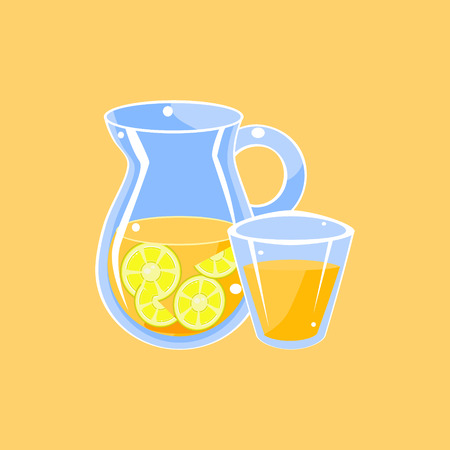 Jug Of Lemonade Cartoon Flat Vector Isolated Illustration On Yellow Backgroundのイラスト素材