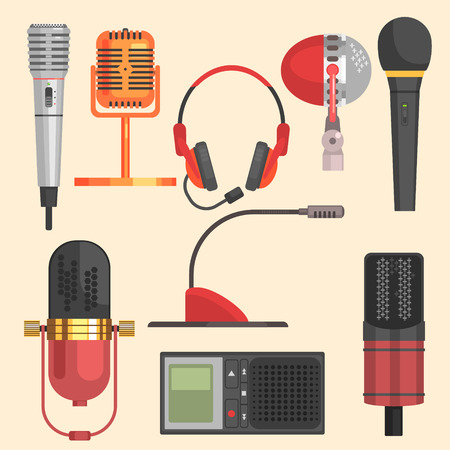 Microphone Flat style Vector Illustration Set Vector music conceptsのイラスト素材